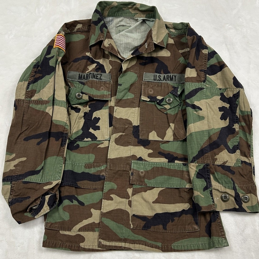 American Apparel Combat Coat Mens Small X-Short Green Woodland Camo BDU Jacket
